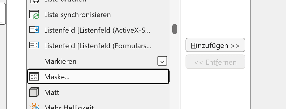 Excel Maske hinzufügen
